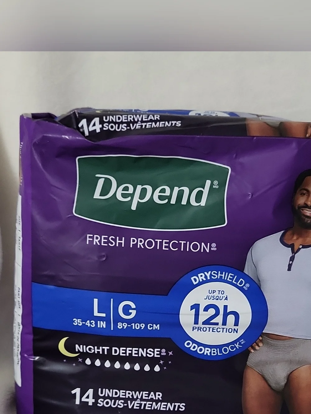 Depend Fresh Protection Night Defense Underwear Men L/G Gray 14 CT (2 pack)